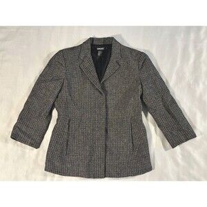 DKNY Donna Karan New York black and white linen and wool Tweed blazer womens 2